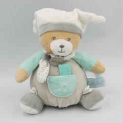 Doudou musical ours blanc gris bleu pois Polochon BABY NAT