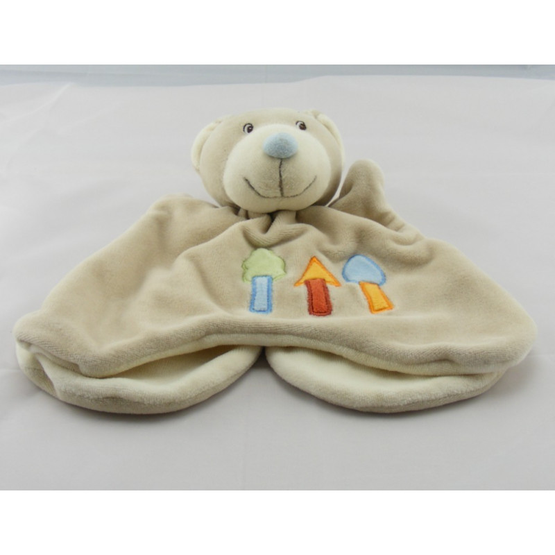 Doudou plat marionnette ours beige arbres brodés KIABI