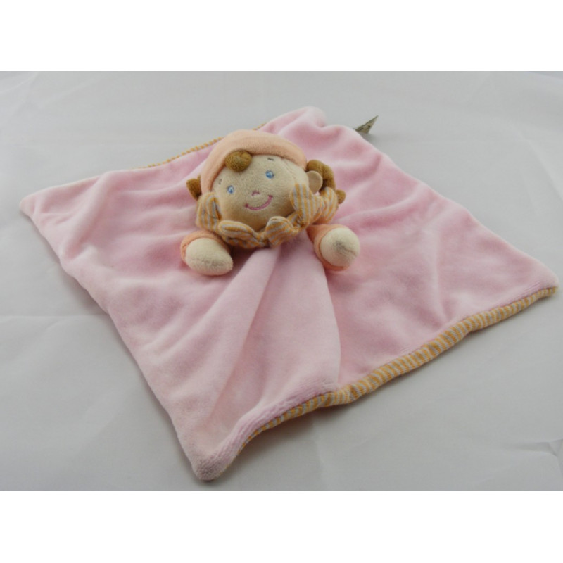 Doudou plat poupée fille fillette rose orange MOTS D'ENFANTS