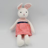 Doudou lapin blanc rose rayé OBAIBI