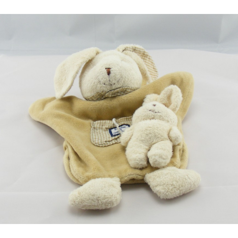 Doudou et compagnie plat lapin bébé marron vichy beige