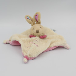 Doudou et compagnie plat lapin blanc rose oreilles rayées