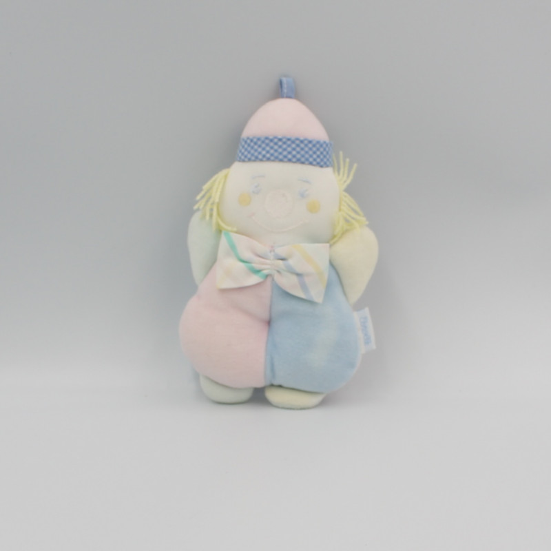 Doudou hochet clown bleu vert rose vichy COROLLE
