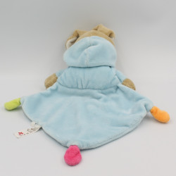Doudou plat lapin beige sweat capuche bleu arbre oiseau NICOTOY