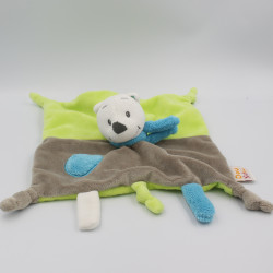 Doudou plat ours gris vert bleu DOUKIDOU