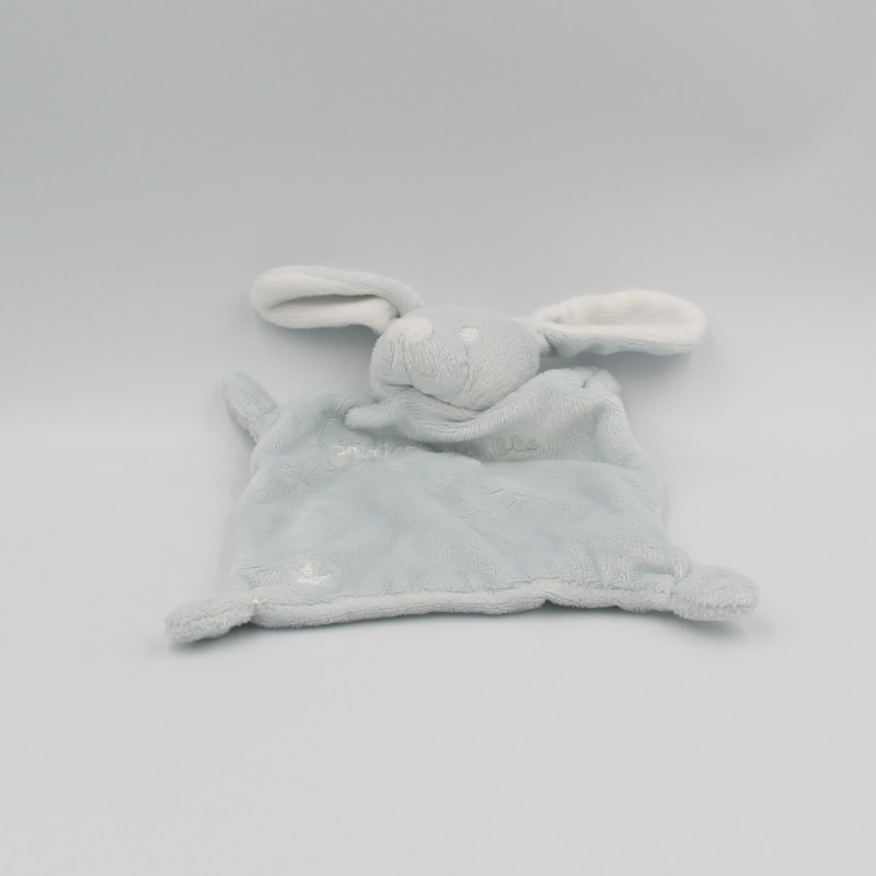 Doudou plat lapin bleu clair GRAIN DE BLE