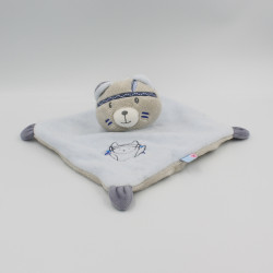 Doudou plat chat bleu gris beige indien SUCRE D'ORGE