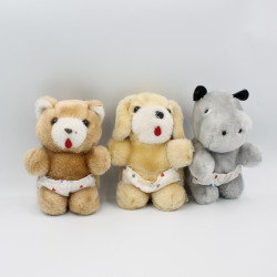 Ancienne Peluche chien ours hippopotame culotte blanche coeurs JOUAL