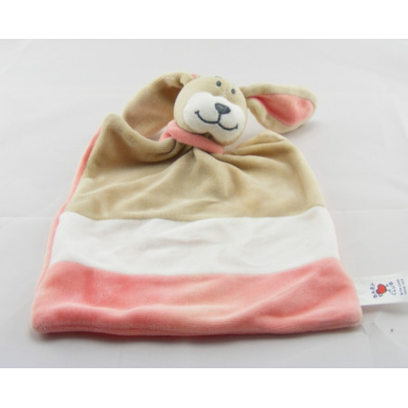 Doudou plat ours beige blanc rouge BABY CLUB