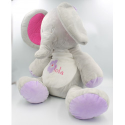 Grand Doudou géant éléphant gris rose mauve Arthur et Lola BEBISOL