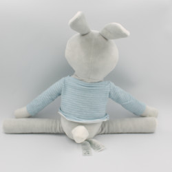 Doudou lapin gris blanc bleu rayé OBAIBI