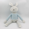 Doudou lapin gris blanc bleu rayé OBAIBI