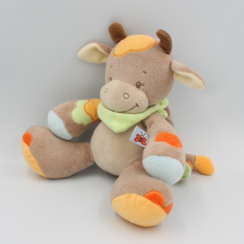Doudou musical girafe vache marron bleu vert orange NATTOU