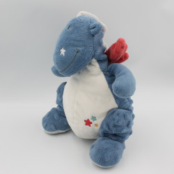 Doudou dragon bleu blanc gris rouge étoiles Victor NOUKIE'S