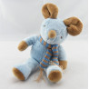 Doudou souris bleu écharpe rayé GRAINE D'EVEIL