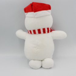 Doudou peluche bonhomme de neige blanc rouge SIROCO