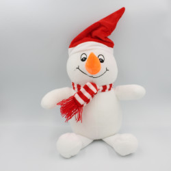 Doudou peluche bonhomme de neige blanc rouge SIROCO