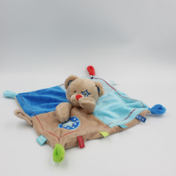 Doudou plat ours bleu beige vert étoile LIEF