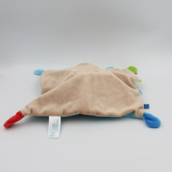 Doudou plat ours bleu beige vert étoile LIEF