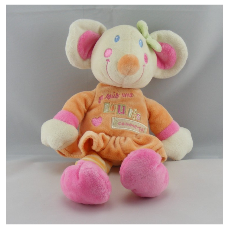 Doudou semi plat rose Je suis une souris comme ça NICOTOY