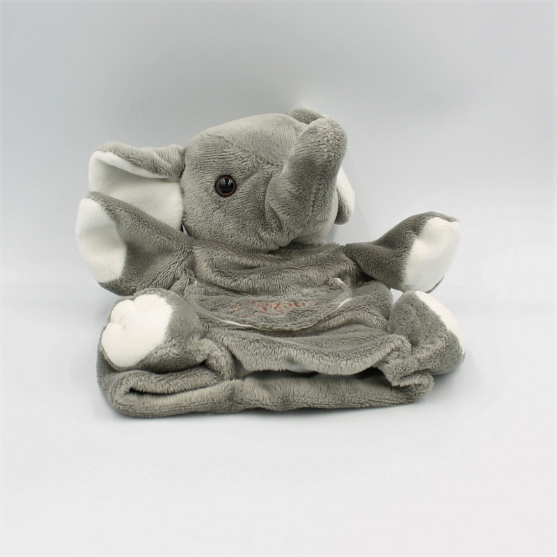 Doudou plat marionnette éléphant gris blanc HISTOIRE D'OURS