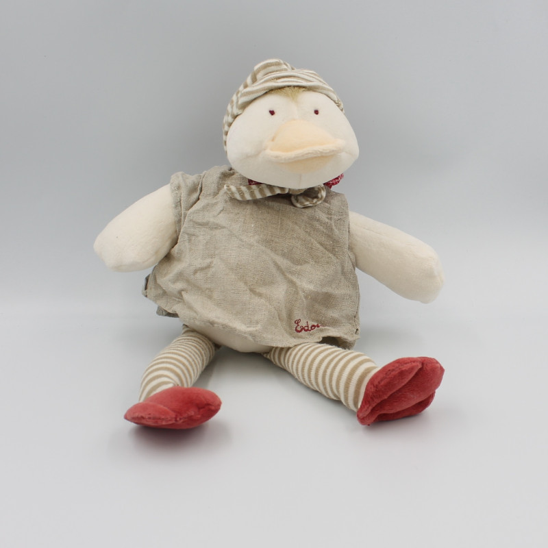 Doudou musical canard Edouard beige blanc col rouge MOULIN ROTY Oiseau Sonore/ 