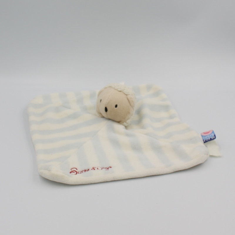 Doudou plat rayé bleu mouton hérisson SUCRE D'ORGE