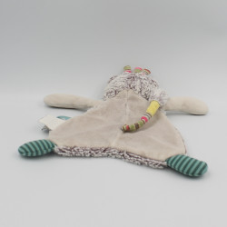 Doudou plat chat gris vert rayé les Pachats MOULIN ROTY