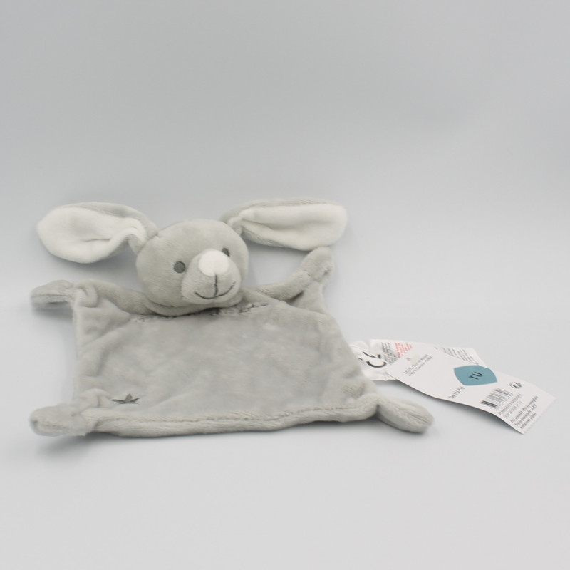Doudou plat lapin gris blanc étoile GRAIN DE BLE