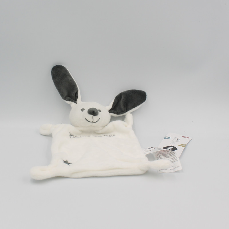 Doudou plat lapin blanc gris étoile GRAIN DE BLE