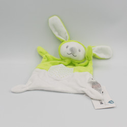 Doudou plat lapin vert blanc étoiles GRAIN DE BLE NEUF