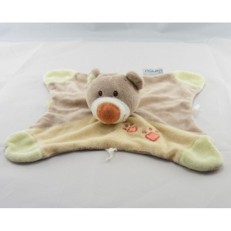 Doudou plat ours beige jaune empreintes Pol NATTOU