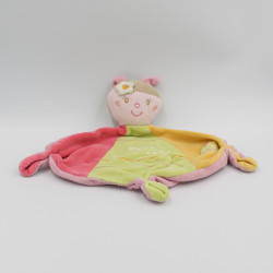 Doudou plat Melle Coccinelle rose vert jaune beige SAUTHON