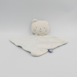 Doudou plat chat blanc bleu rayé SUCRE D'ORGE