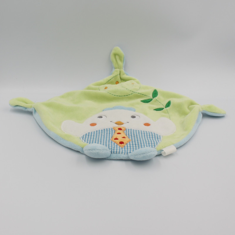 Doudou plat bleu vert oiseau NICOTOY