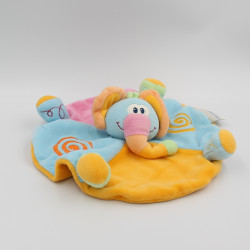 Doudou plat rond éléphant rose bleu orange NATTOU