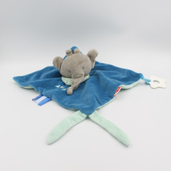 Doudou plat carré éléphant gris bleu FUNNY ZOO