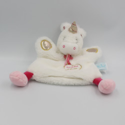 Doudou marionnette licorne blanche rose doré BABY NAT