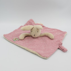 Doudou plat carré lapin rayé rouge la grande famille MOULIN ROTY