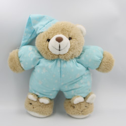 Ancienne peluche ours bleu nuages soleils chaussons lapin