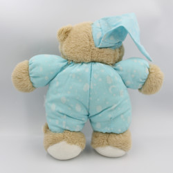 Ancienne peluche ours bleu nuages soleils chaussons lapin