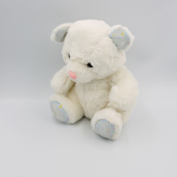 Ancienne peluche ours blanc bleu étoiles