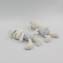 Doudou attache tétine chien blanc bleu SUCRE D'ORGE