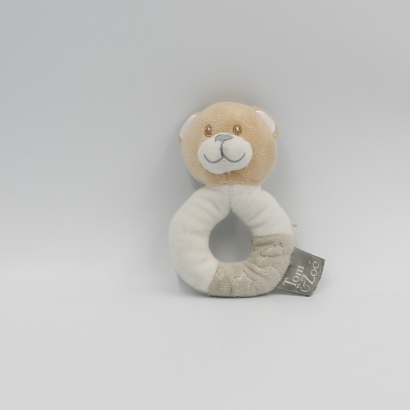 Doudou hochet ours blanc gris TOM & ZOE