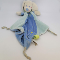 Doudou plat chien bleu foulard vert MOTS D'ENFANTS