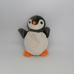 Doudou pingouin manchot noir blanc orange