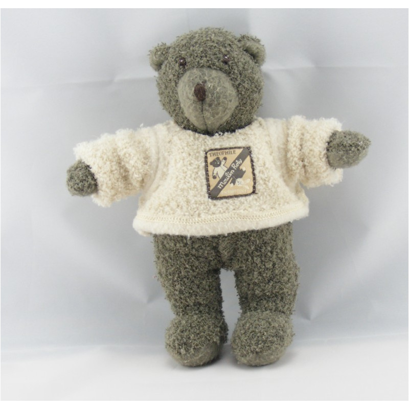 Doudou lapin blanc pull gris Philomene MOULIN ROTY