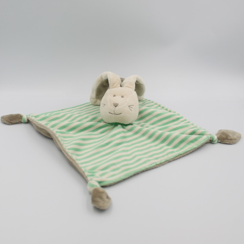 Doudou plat lapin blanc rayé vert gris KIABI SIMBA DICKIE
