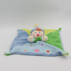 Doudou plat clown bleu vert NICOTOY