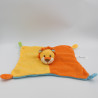 Doudou plat lion jaune orange vert bleu BAMBIA